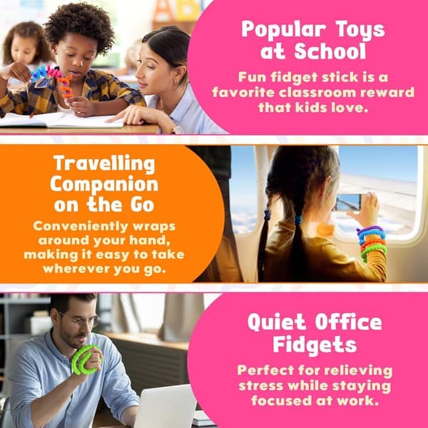 Sensoriska Fidget Sticks – 6-pack texturerad silikon för stress, ångest, autism & ADHD – Tyst klassrum