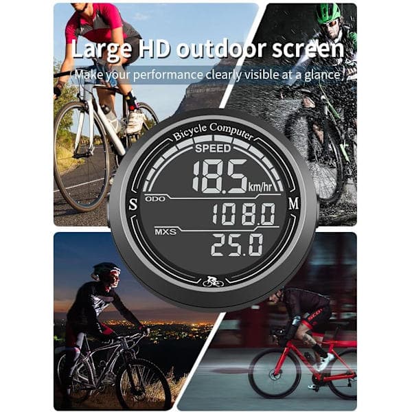 Rund cykeldator – Extra stora siffror, automatisk energisparfunktion, 180 dagars batteritid, stötsäker – 2\" diameter