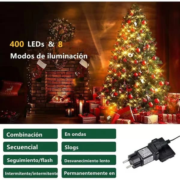 400 LED juletrelys – 16 strenger – IP44 vanntett belysning – 8 lysmoduser – Rask 5-minutters installasjon
