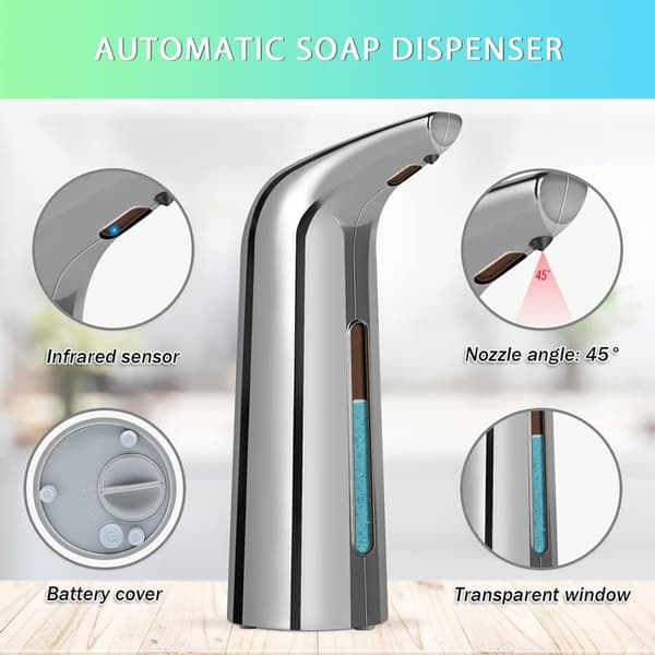 Automatisk sæbedispenser 400 ml – Infrarød sensor – IPX6 vandtæt – Sølvdesign til badeværelse og køkken