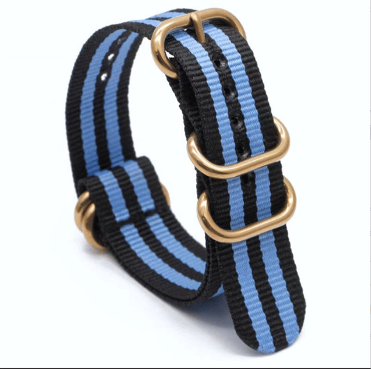 Nylonarmbånd med oval gullspenne Svart + Blå Svart + Blå 22 mm 22 mm