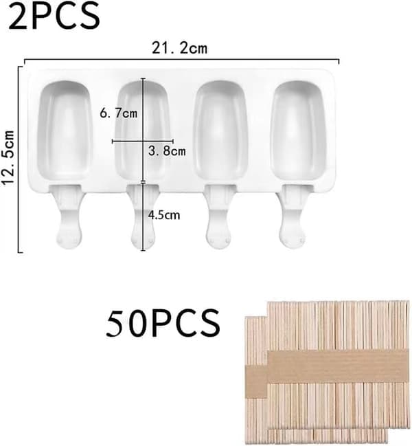 Silikoneforme til is, 2-pak med 50 pinde, 4-huls isform, isform