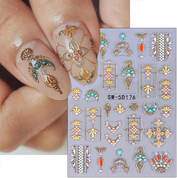 Bohemian Nail Decals - 2 Sheets 5D Embossed Star, Sun & Moon Self-Adhesive Nail Stickers