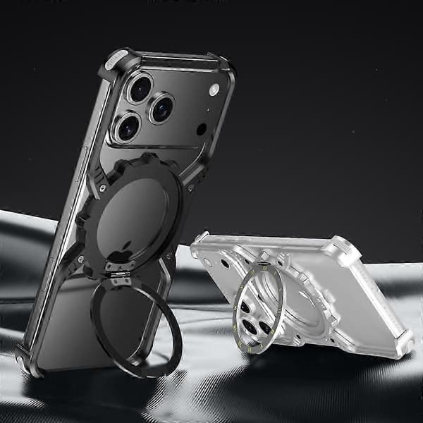 TKdaddy Magnetisk Cover til iPhone 17 Pro Max, Lysende Stand, Aluminiumslegering, X-formet Bumper, Sølv