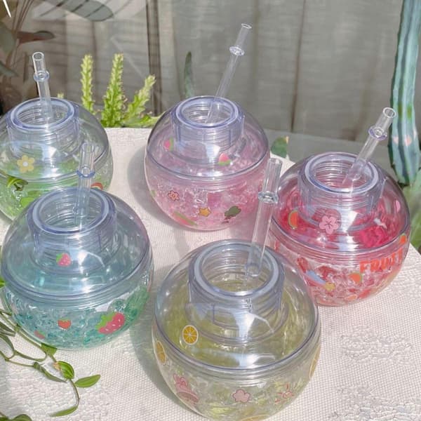 Sommar Ny Jordform Utomhus Dubbellager Plastmugg Röd 400ML