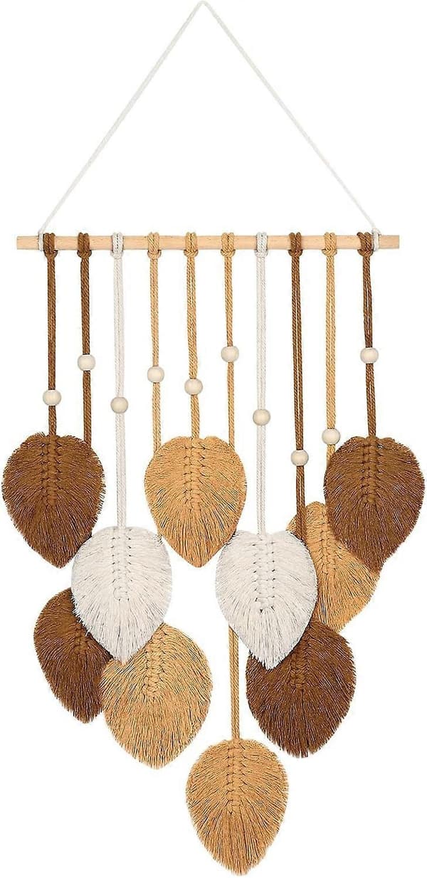 Makrame Väggbonad Grönt Löv Tofs Gobeläng Boho Chic Väggdekor Handgjord Vävd Bomullsrep Gobeläng Estetisk Bohemisk Väggkonst för Sovrum