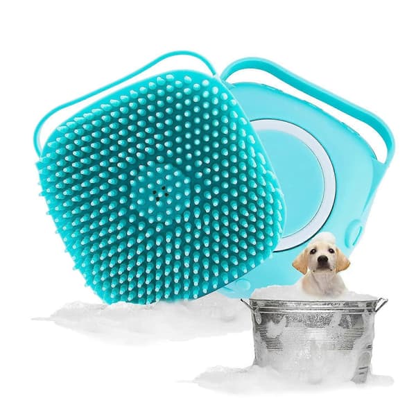 Hundebadebørste, kæledyrsmassagebørste shampoodispenser, blød silikonebørste gummibørste til hunde (himmelblå)