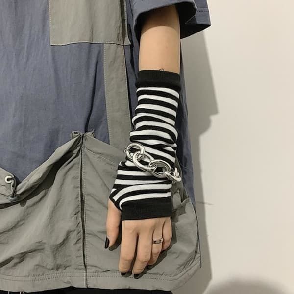 Sort-grå punk fingerløse lange handsker til mænd og kvinder, manchet, albuevanter, isothoop, ma