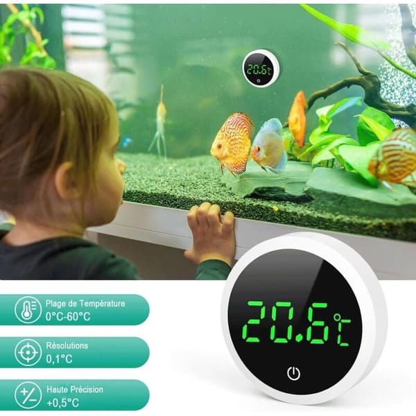 Akvarietermometer, hög precision 0,1℃ digital LCD-akvarietermometer med touchknappar, utbytbart batteri