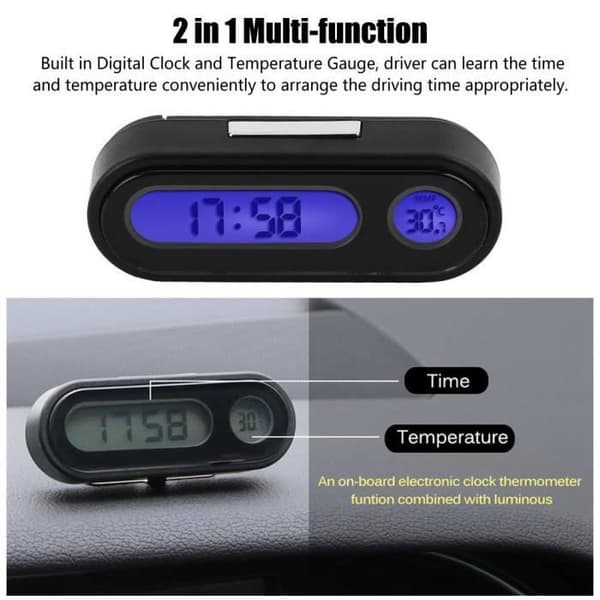 AYNEFY 2-i-1 Biltermometer Voltmeter Interiør Mini Elektronisk LED Digital Klokke Termometer