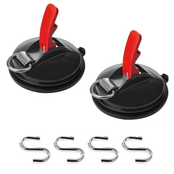 Campingtilbehør - Sett med 2 sugekopper - 4 S-kroker - Plast - Multifunksjonell