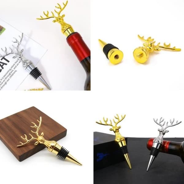 Flaskestopper, Vinstopper i sinklegering, Champagnekork med hjortehode, til jul, vodka, whisky