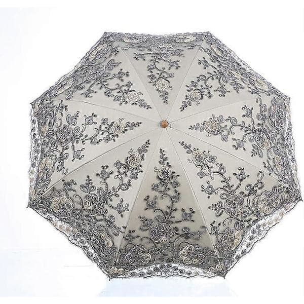 Sammenfoldelig UV Parasol Sne/Regn/Sol Paraply Broderi Bryllupsparaply Grå Grey