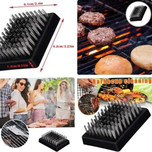 Grillbørstehode, erstatningshode for grillbørste, grillrengjøringsbørstehode med metallbust (svart, 4 stk)