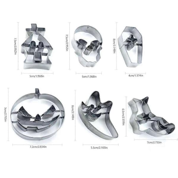 6 stk./sæt Halloween Cookie Cutter Rustfrit stål Let Slip Tryk DIY Græskar Spøgelse Kranie Kiks Maker Form Kit Køkken Bageværktøj