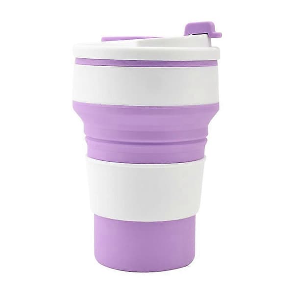 Vikbar campingmugg, läckagesäker vattenkopp med lock, silikonkaffemugg, vandring, resor, picknick lila 350ML