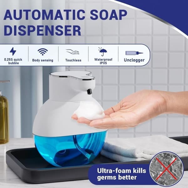 Berøringsfri sæbedispenser (hvid), 400 ml skumhåndvaskdispenser, di