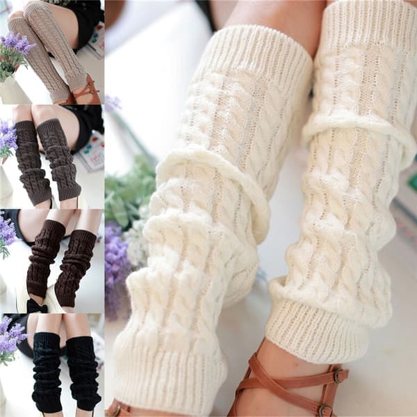 Kvinnor Vinter Stickade Virkade Benvärmare Legging Stövel Mörkgrå Dark Grey