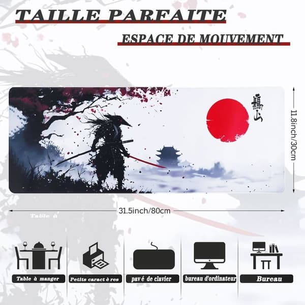 Musematte - OTBACT - Japansk - 800x300 mm - Sklisikker - Sydde kanter Blanc