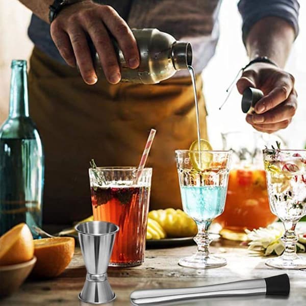 6-delt cocktailshakersæt, rustfrit stål, 750 ml mixer, bartilbehør, hjem og fest