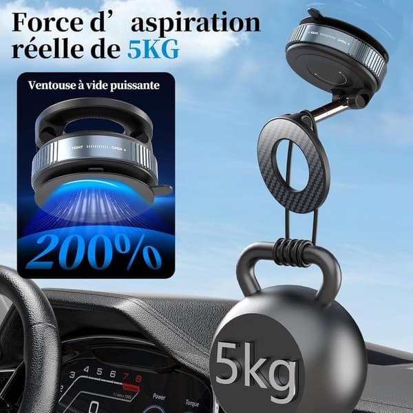 Biltelefonholder med sugekopp og magnet – 360° roterende – Frontrute/dashbord