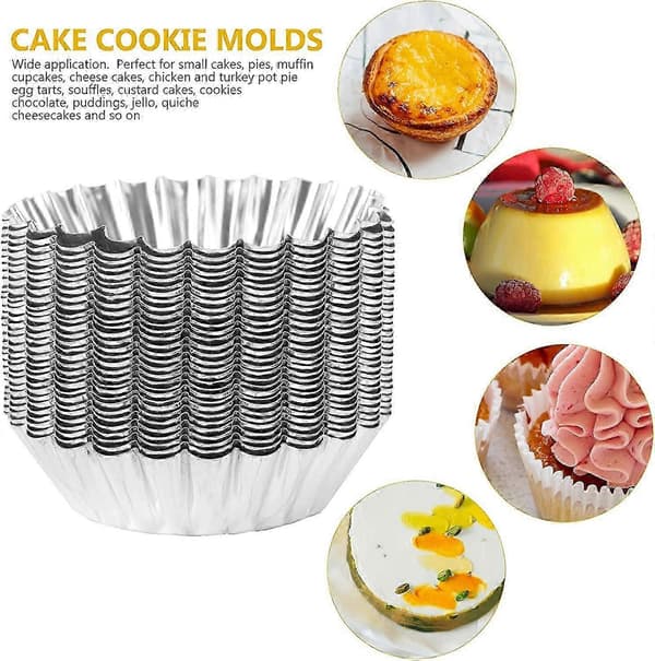 Sæt med 30 non-stick aluminium tærteforme til cupcakes, småkager, budding og kage