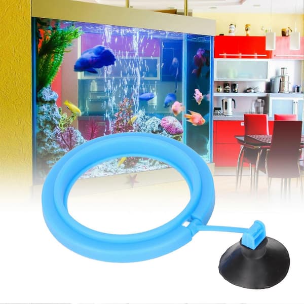 Akvarium Flydende Ring Foderautomat med Stærk Sugekop Plast Fiskefoder Cirkel til Flagefoder Blå