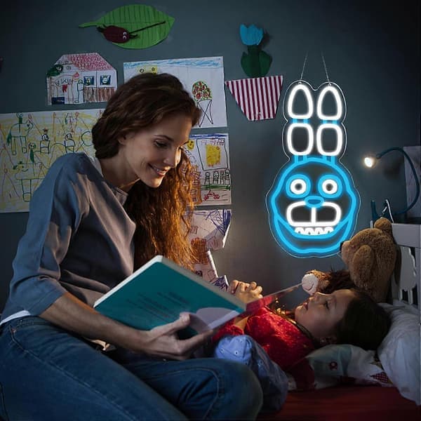 Kanin-neonskyltar för Five Nights at Freddy's Bonnie, LED-väggdekor för sovrum, presenter till barnrum, 40 cm