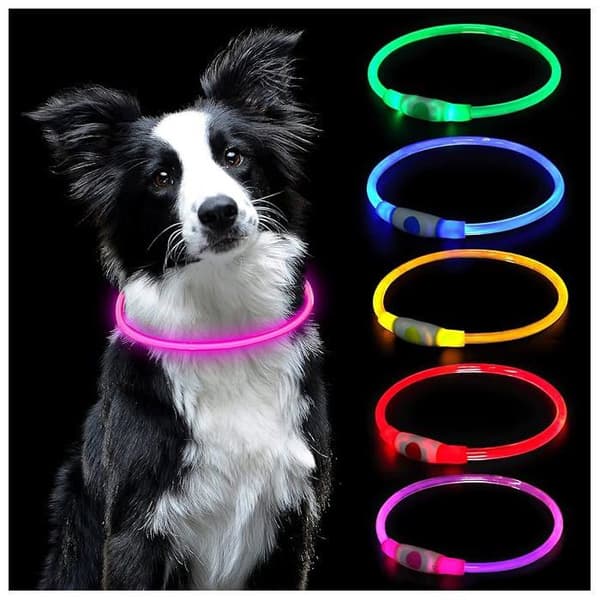 LED-halsband för hundar och katter, USB-uppladdningsbart, justerbart, vattentätt, klippbart, husdjurssäkerhet, rosa