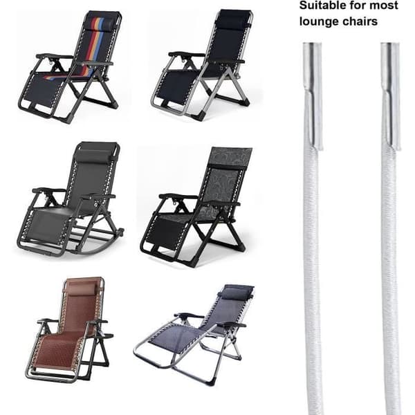 4 udskiftningsreb, 4 elastiske snørebånd, til foldbar liggestol, hvilestol, chaiselong