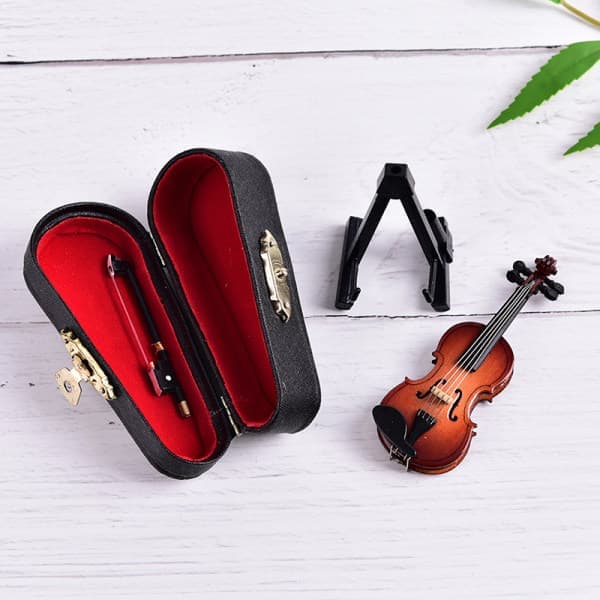 Mini Violin Miniature Instrument Træmodel med Supp Brun onesize