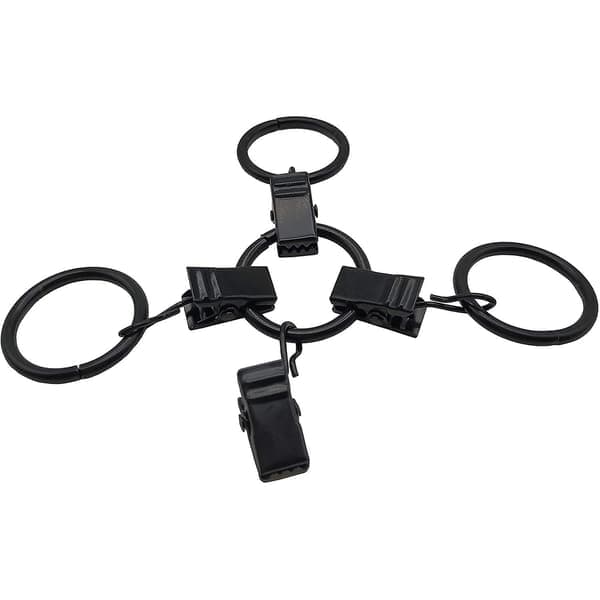 42-pak gardinringe med clips, dekorative gardiner, rustfrit stål, retro, 2,5 cm indvendig diameter, sort