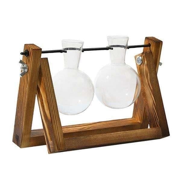 2x formeringsstasjon glass hydroponisk plantelys terrariumvase med retro trestativ for hydroponikk