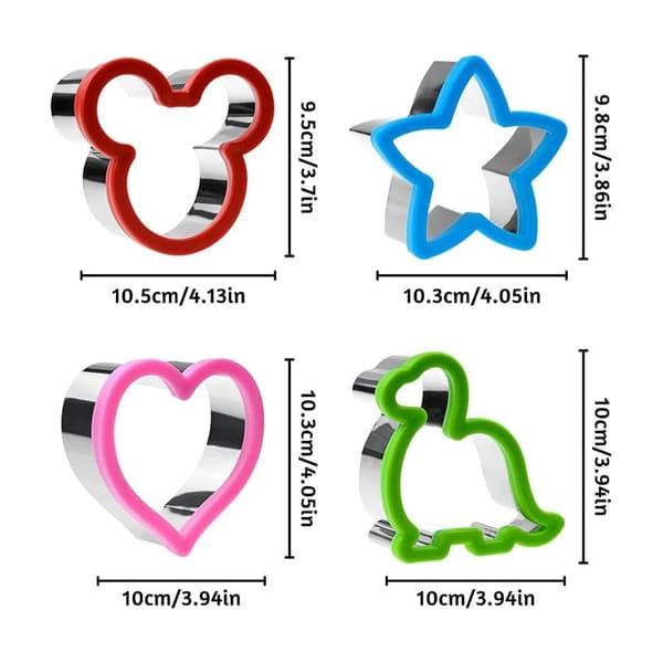 Kageudstikkere – 4-dele rustfrit stål Mickey, dinosaur, stjerne & hjerte designs