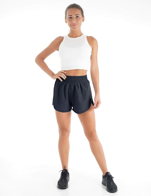 Løbeshorts til kvinder - Hurtigtørrende dobbeltlag med elastisk talje og lommer - Vælg farve og størrelse Navy Medium