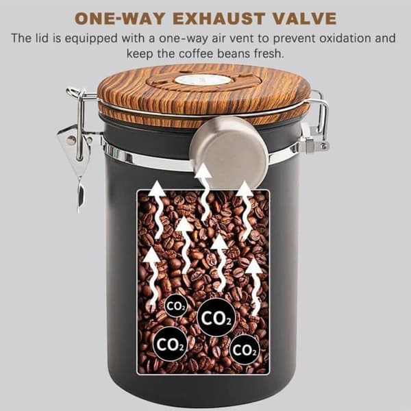 Kaffebeholder - 1,8 L - Rustfritt stål med trekornfinish - Oppbevaring av kaffebønner
