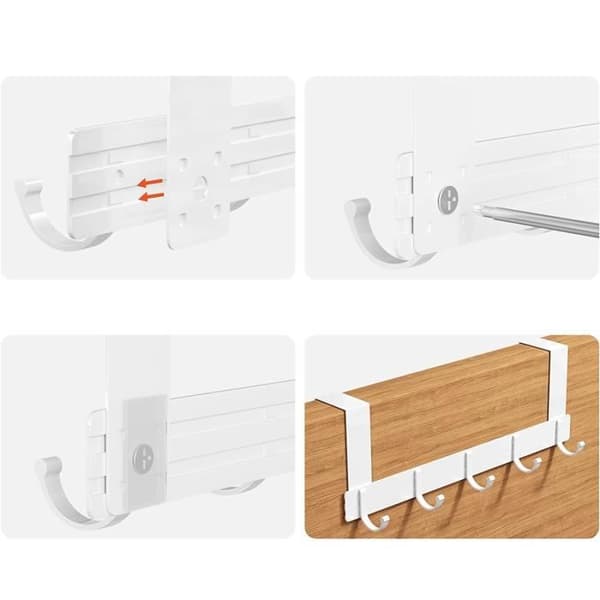 Dørkrok - Hvit - Aluminium - 5 kroker - Ingen boring nødvendig - Moderne design