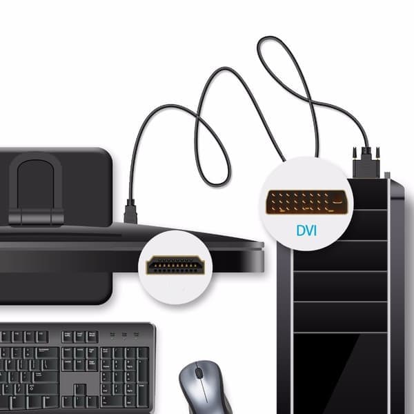 DVI til HDMI-kabel - HDMI han til DVI-D tovejsadapter understøtter 1080P til Raspberry Pi & Roku