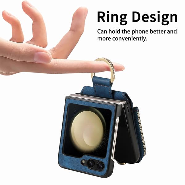 Retro Ring Vertikalt Telefonfodral för Samsung Galaxy Z Flip6 Blå Blue