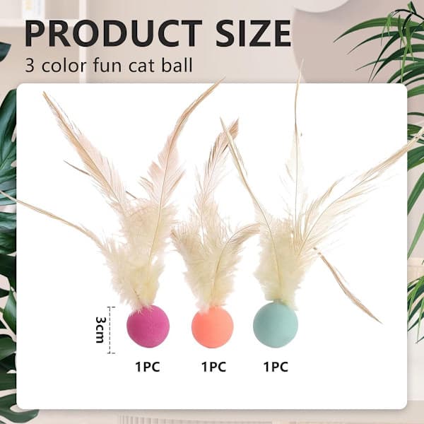 3 kattelegetøj - Kattebold med fjedre, interaktive elastiske kattebolde - Orange, Blå, Lilla - 3*13 cm