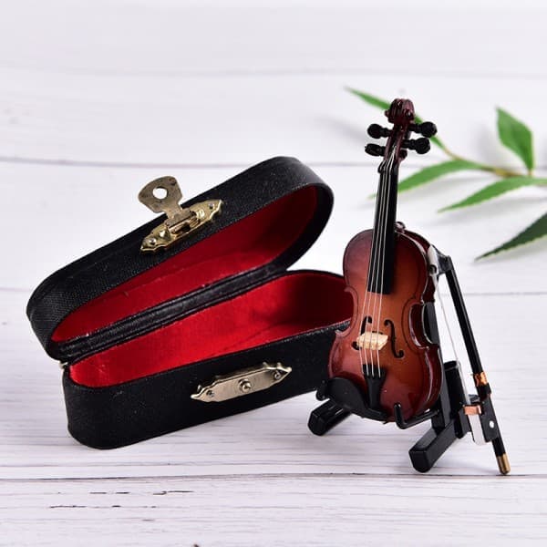 Mini Violin Miniature Instrument Træmodel med Supp Brun onesize