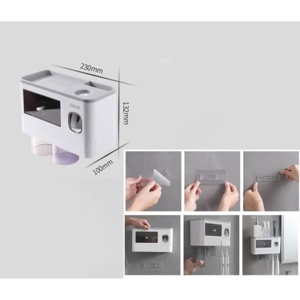 Tannbørsteholder - MERKE - Modell - Transparent grå - Tannkremdispenser - Veggmontering