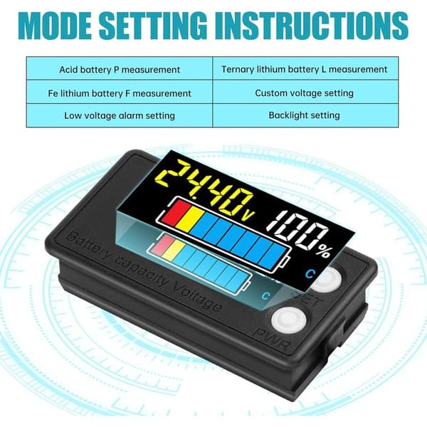 Batterikapacitet 12V, 24V, 36V, 48V, 60V, 72V, 84V, DC7-100V batteriindikator, lithium batterikapacitetsmonitor