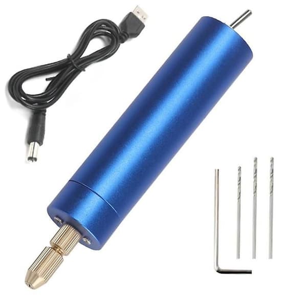 Mini elektrisk drill USB DC 5V elektrisk hånddrill bærbart drillbitssett (blå)