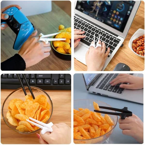 Fire-fingerklips – laget av oljebestandig plast, praktisk for å bære snacks.