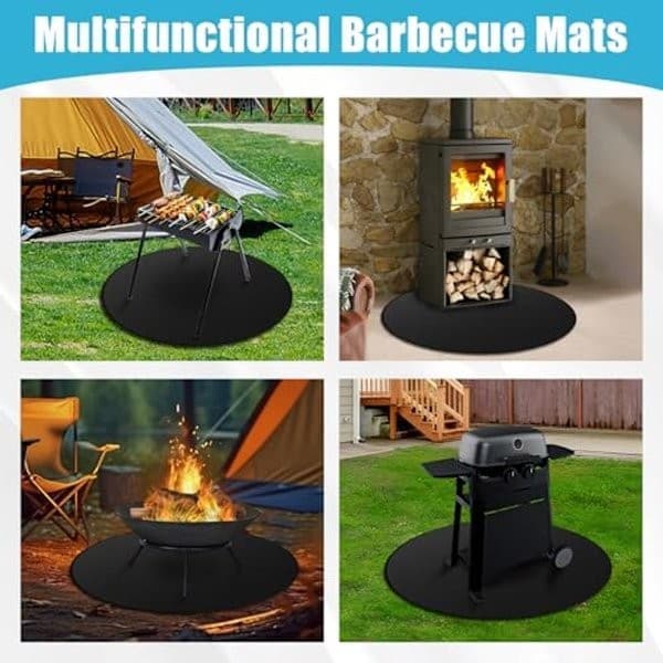 Rund brandsikker grillmåtte, 120 cm varmebestandig grillmåtte, velegnet til udendørs brug.
