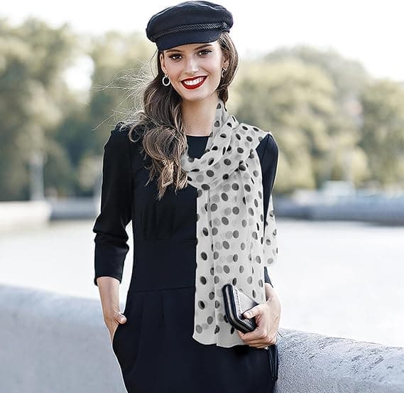 Blødt blomstret tørklæde til kvinder Chiffon Sheer Tørklæde Polka Dot-hvid Sort