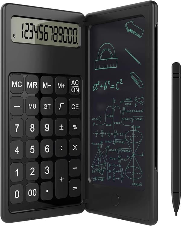 2025 Latest Model Doodle Pad Calculator, Kids Calculator with Writing Tablet & 6 LCD Screen, 12-Digit Electronic Drawing/Note Board