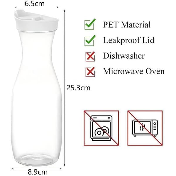 Plastkanna - XVX - 1000ml - Set om 4 - Läckagesäkra lock - Transparent