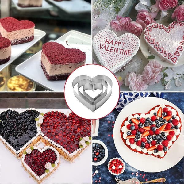 3 stk. hjerteformede utstikkere, former i rustfritt stål for scones til kjøkkenbaking, bursdag, Valentinsdag, jul